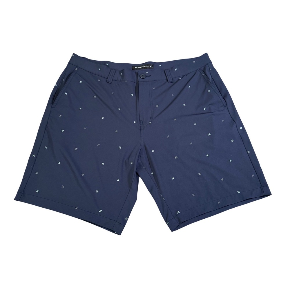 Travis Mathew‎ Golf Shorts Navy Blue Stretch Micro Print Athleisure Preppy 38